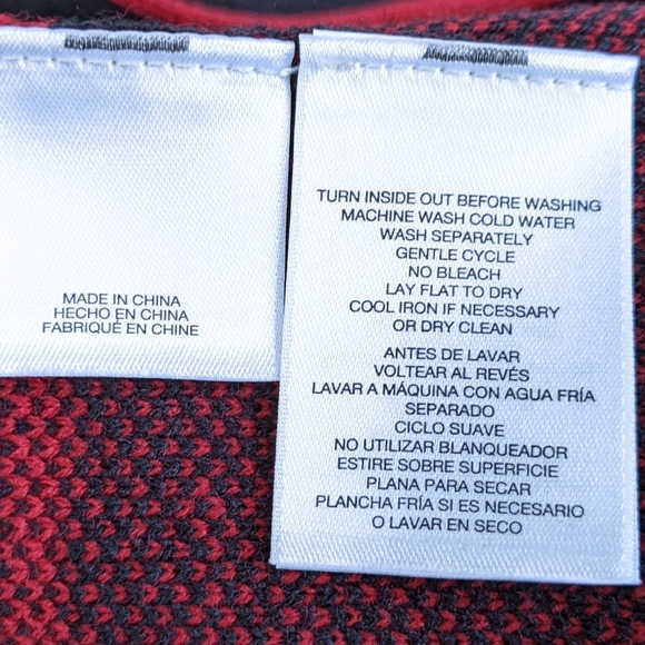 Anne Klein Windowpane Check Open Front Sweater Coat Cardigan Navy Deep Red sz L - Picture 9 of 9